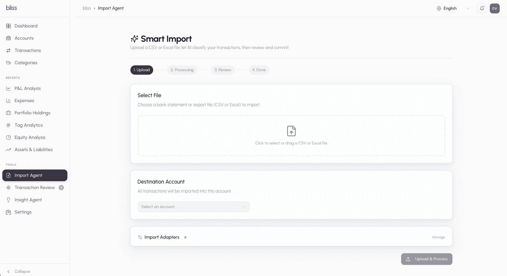 Smart Import upload step